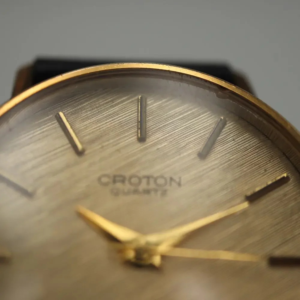 Vintage Croton Swiss Quartz Unisex 33mm Watch Black Leather with New Battery
